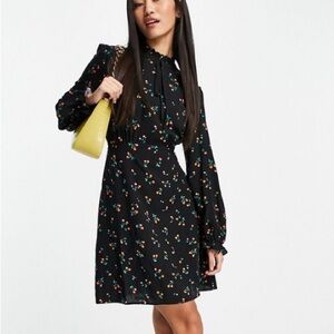 Balloon Sleeve Mock-Neck Dress